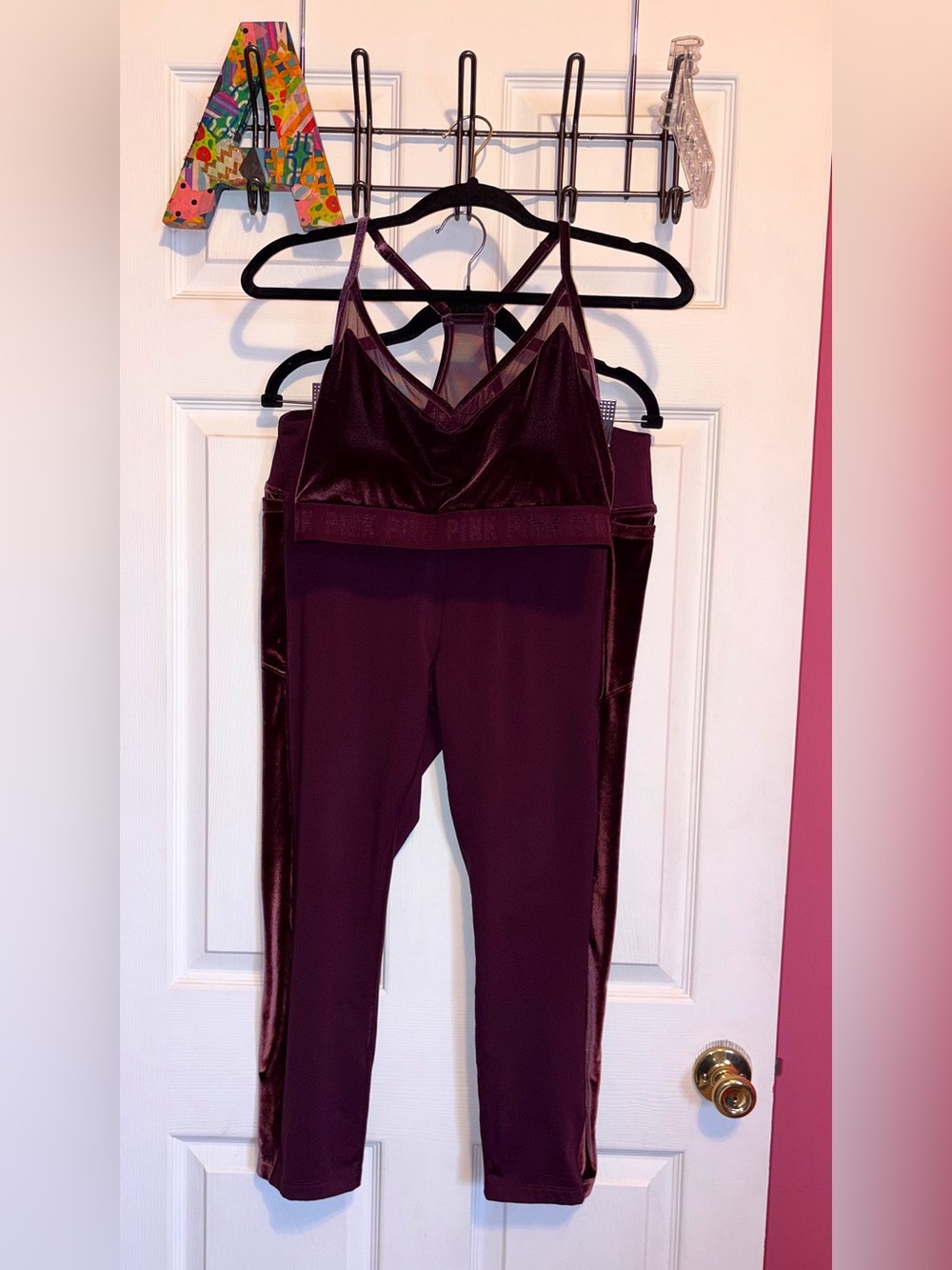 VS Pink NWOT Velvet Burgundy Legging & Bra Lounge Set Size XL